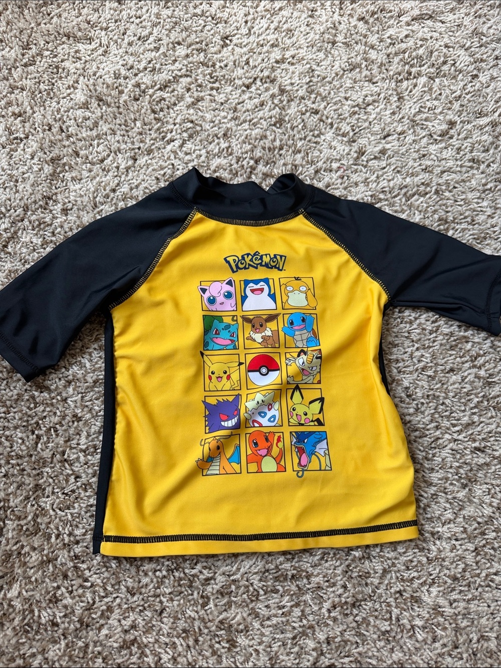 Pokémon Kids' Yellow & Black Short Sleeve Rash Guard Top